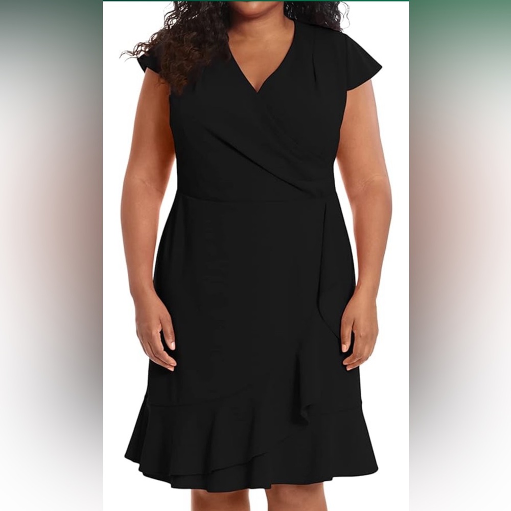 NWT London Times V-neck Faux Wrap Ruffle Dress
